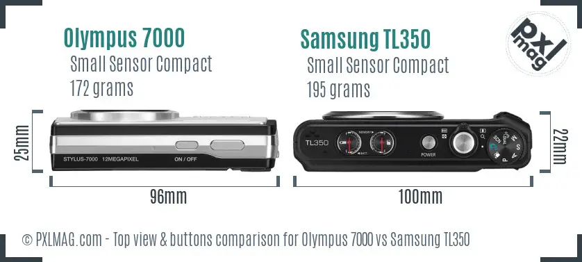 Olympus 7000 vs Samsung TL350 top view buttons comparison Olympus 7000 vs Samsung TL350 top view buttons comparison