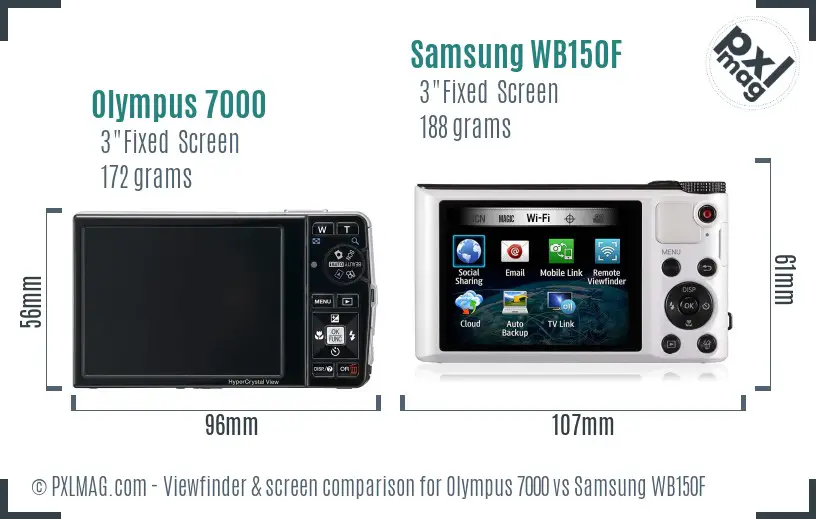 Olympus 7000 vs Samsung WB150F Screen and Viewfinder comparison
