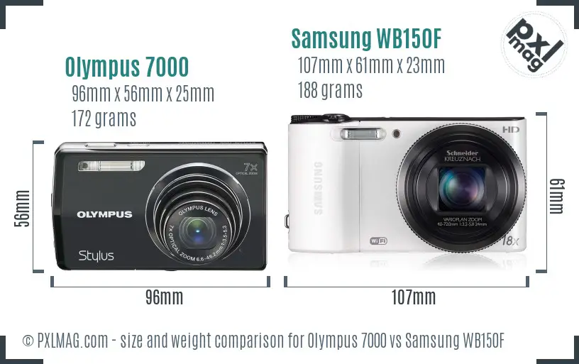 Olympus 7000 vs Samsung WB150F size comparison