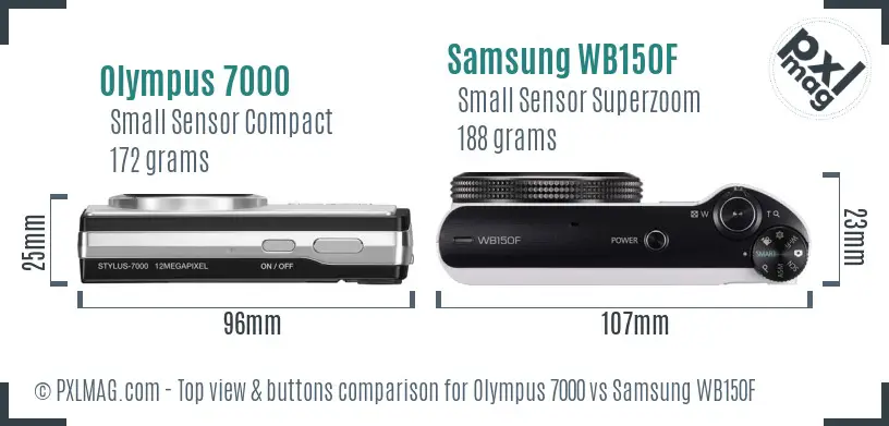 Olympus 7000 vs Samsung WB150F top view buttons comparison