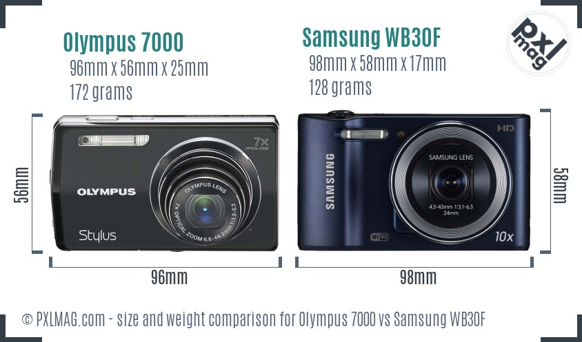 Olympus 7000 vs Samsung WB30F size comparison
