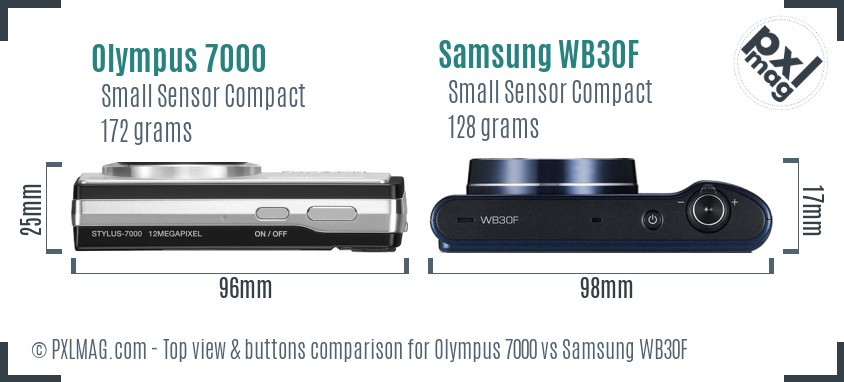 Olympus 7000 vs Samsung WB30F top view buttons comparison