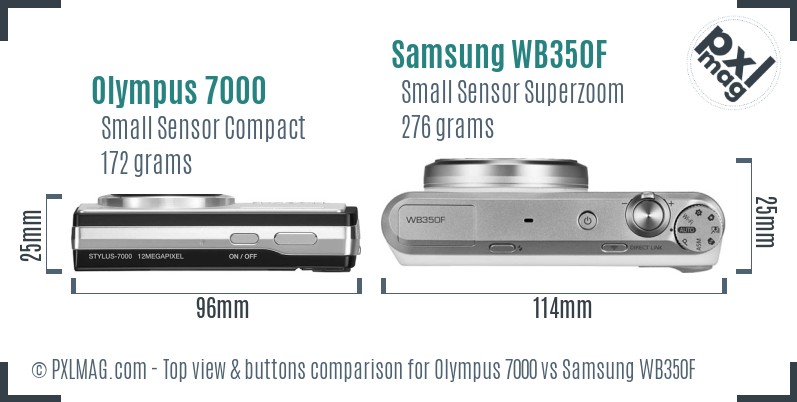 Olympus 7000 vs Samsung WB350F top view buttons comparison