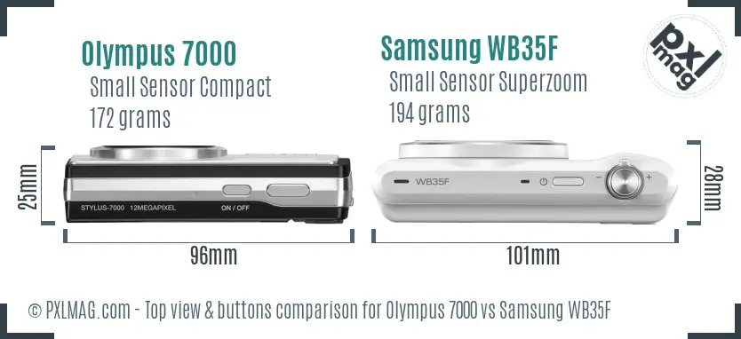 Olympus 7000 vs Samsung WB35F top view buttons comparison