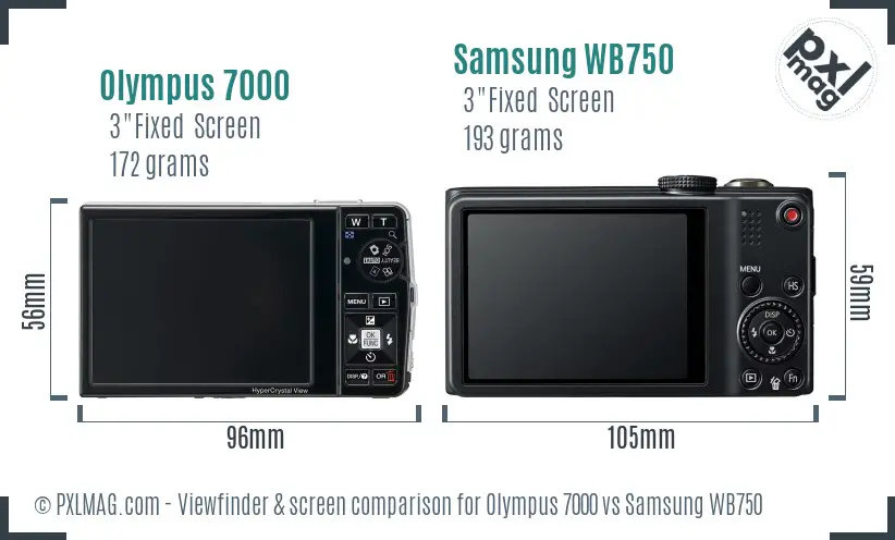 Olympus 7000 vs Samsung WB750 Screen and Viewfinder comparison