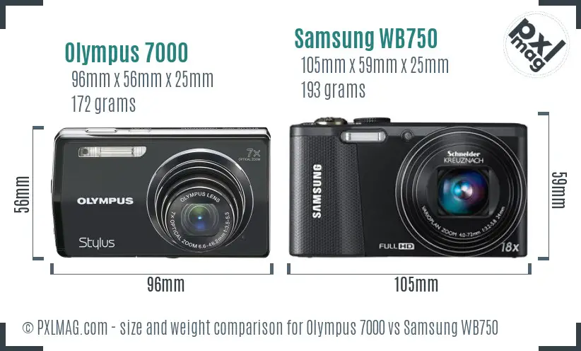 Olympus 7000 vs Samsung WB750 size comparison