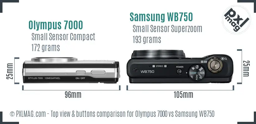 Olympus 7000 vs Samsung WB750 top view buttons comparison