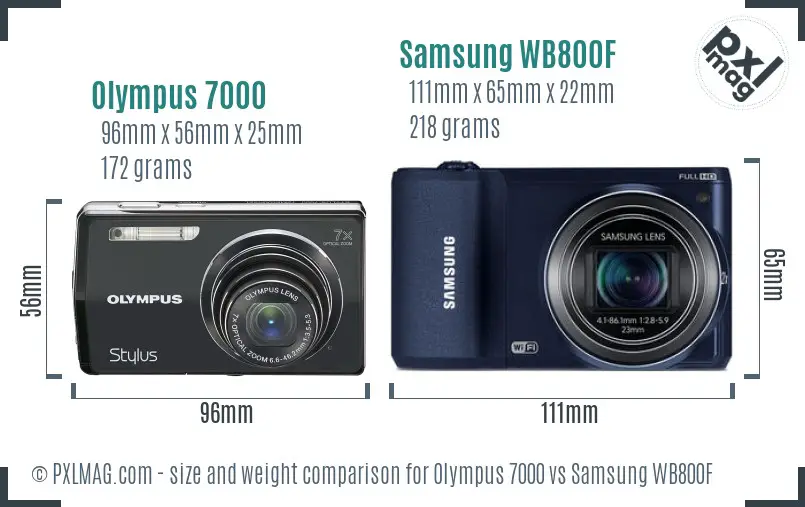 Olympus 7000 vs Samsung WB800F size comparison