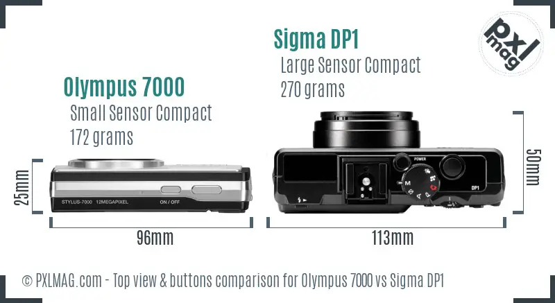 Olympus 7000 vs Sigma DP1 top view buttons comparison