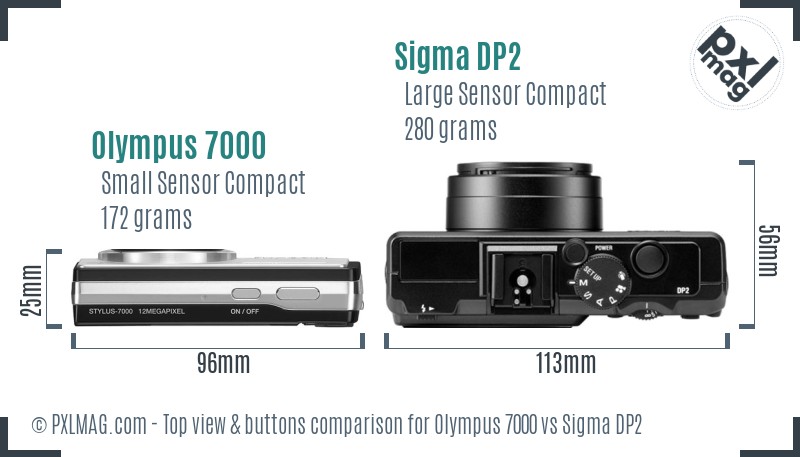 Olympus 7000 vs Sigma DP2 top view buttons comparison