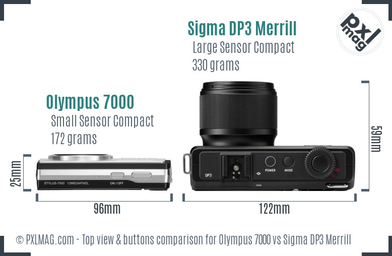 Olympus 7000 vs Sigma DP3 Merrill top view buttons comparison