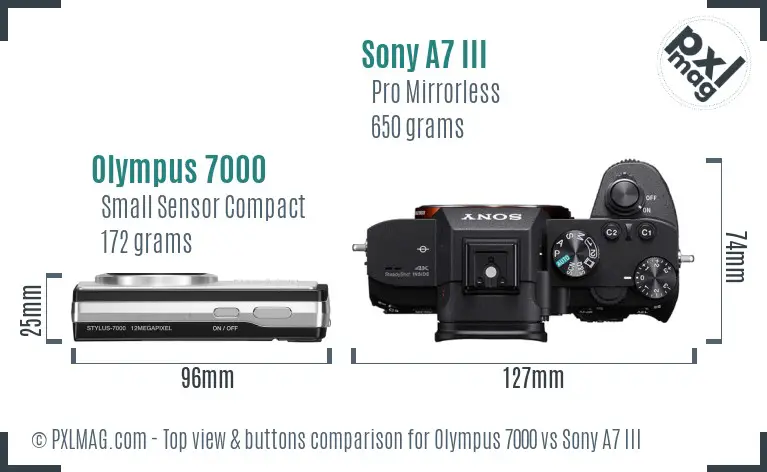 Olympus 7000 vs Sony A7 III top view buttons comparison