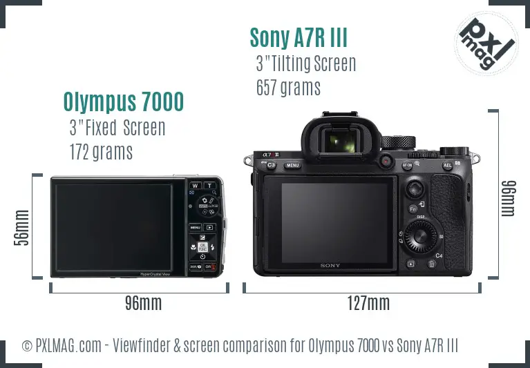 Olympus 7000 vs Sony A7R III Screen and Viewfinder comparison