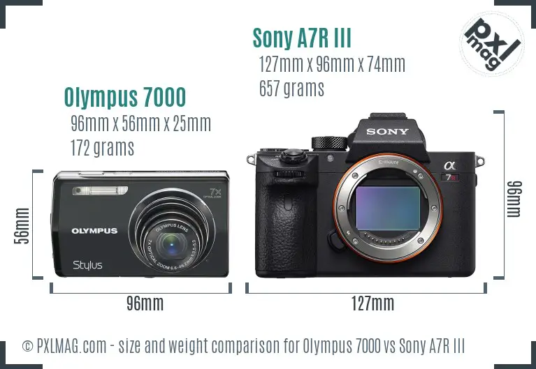 Olympus 7000 vs Sony A7R III size comparison