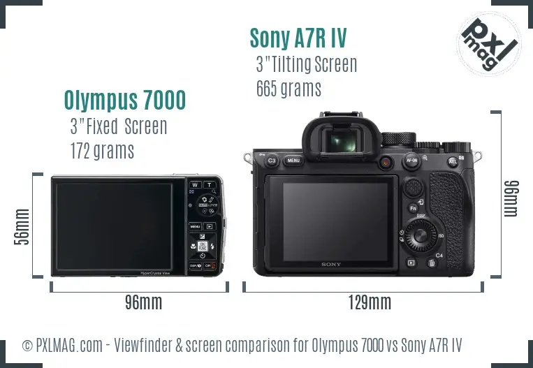 Olympus 7000 vs Sony A7R IV Screen and Viewfinder comparison