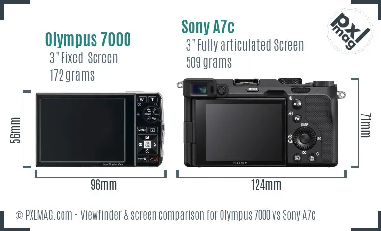 Olympus 7000 vs Sony A7c Screen and Viewfinder comparison