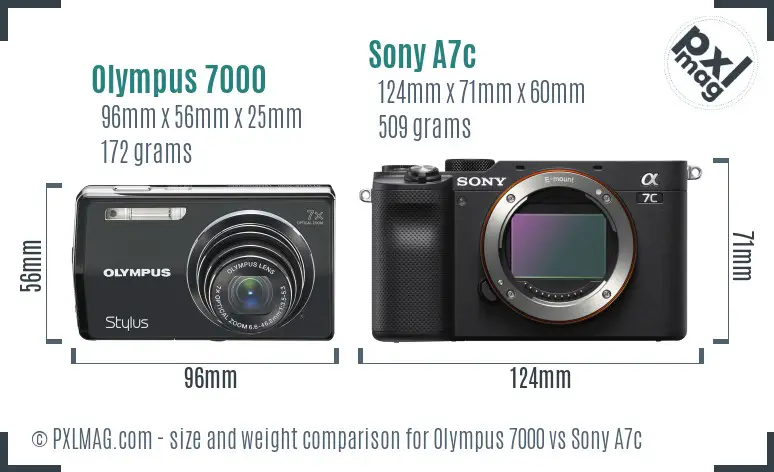 Olympus 7000 vs Sony A7c size comparison