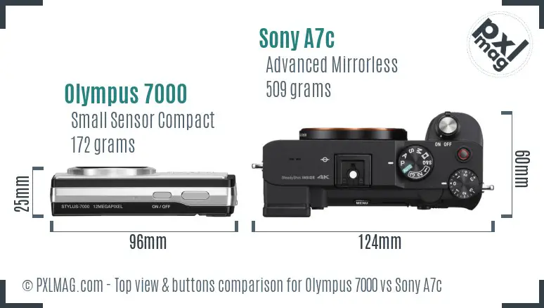 Olympus 7000 vs Sony A7c top view buttons comparison