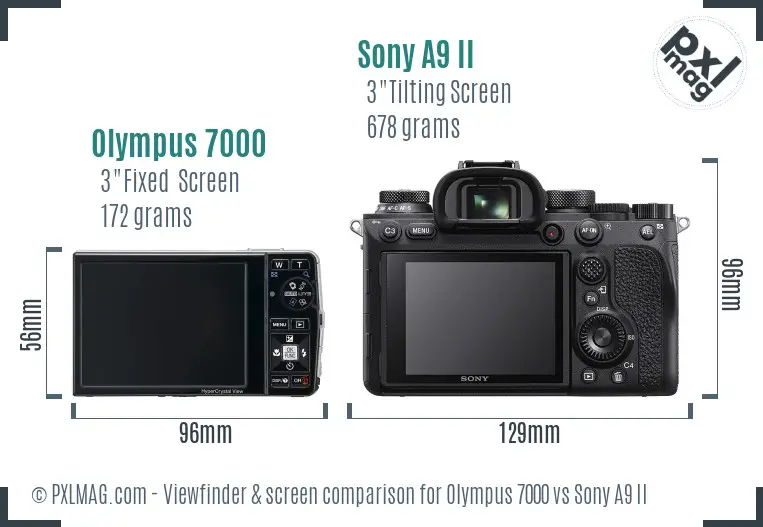 Olympus 7000 vs Sony A9 II Screen and Viewfinder comparison