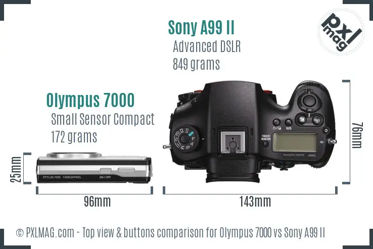Olympus 7000 vs Sony A99 II top view buttons comparison