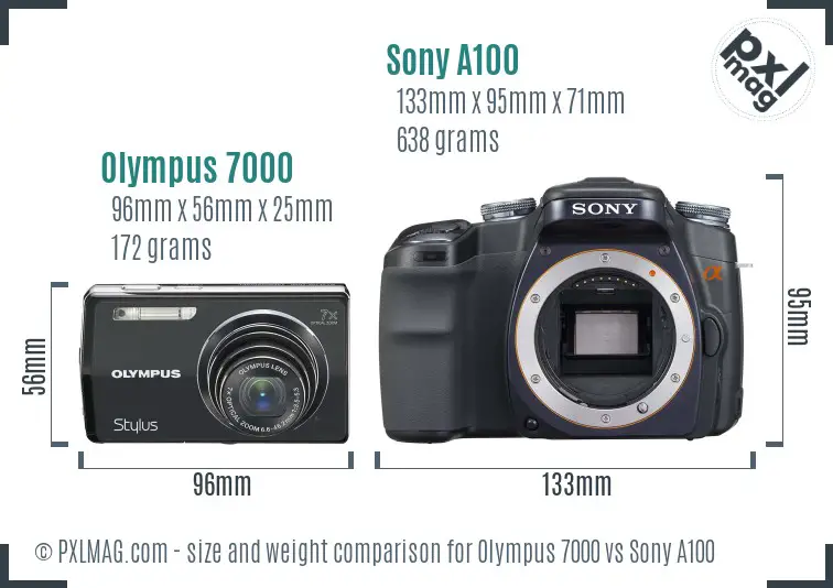 Olympus 7000 vs Sony A100 size comparison
