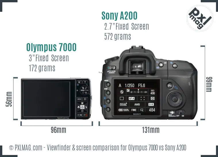 Olympus 7000 vs Sony A200 Screen and Viewfinder comparison