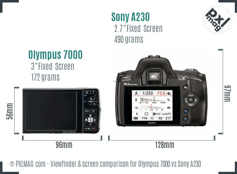 Olympus 7000 vs Sony A230 Screen and Viewfinder comparison