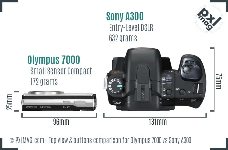 Olympus 7000 vs Sony A300 top view buttons comparison