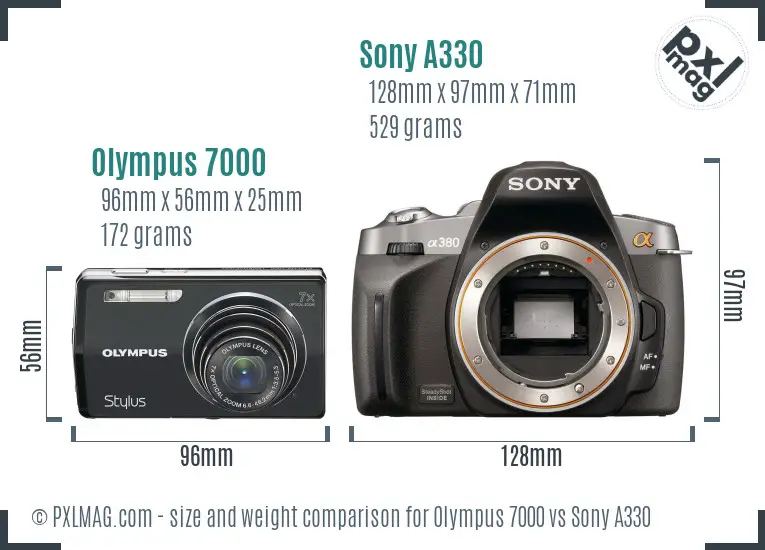Olympus 7000 vs Sony A330 size comparison