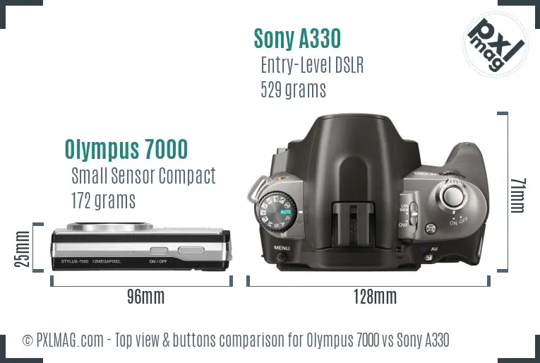 Olympus 7000 vs Sony A330 top view buttons comparison