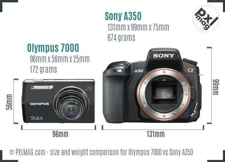 Olympus 7000 vs Sony A350 size comparison