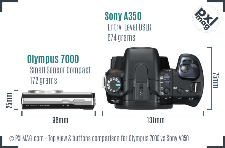 Olympus 7000 vs Sony A350 top view buttons comparison