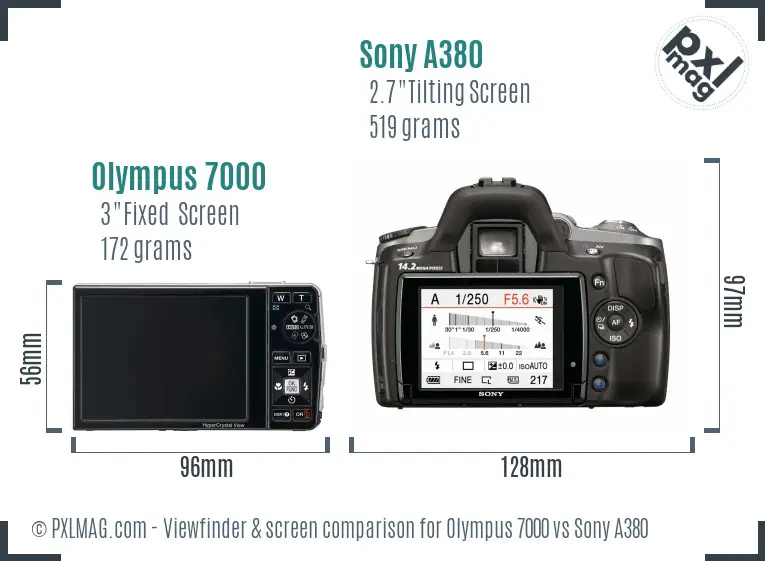 Olympus 7000 vs Sony A380 Screen and Viewfinder comparison