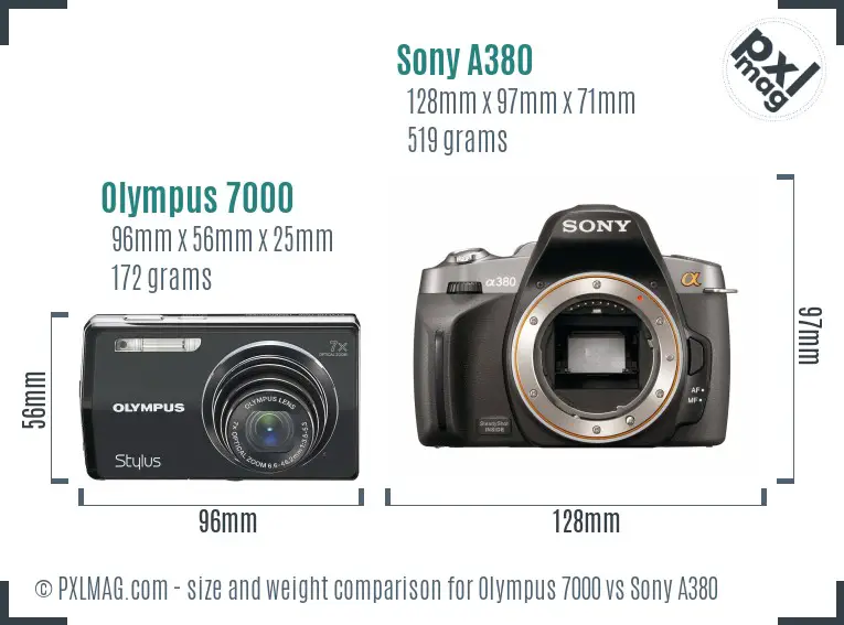 Olympus 7000 vs Sony A380 size comparison
