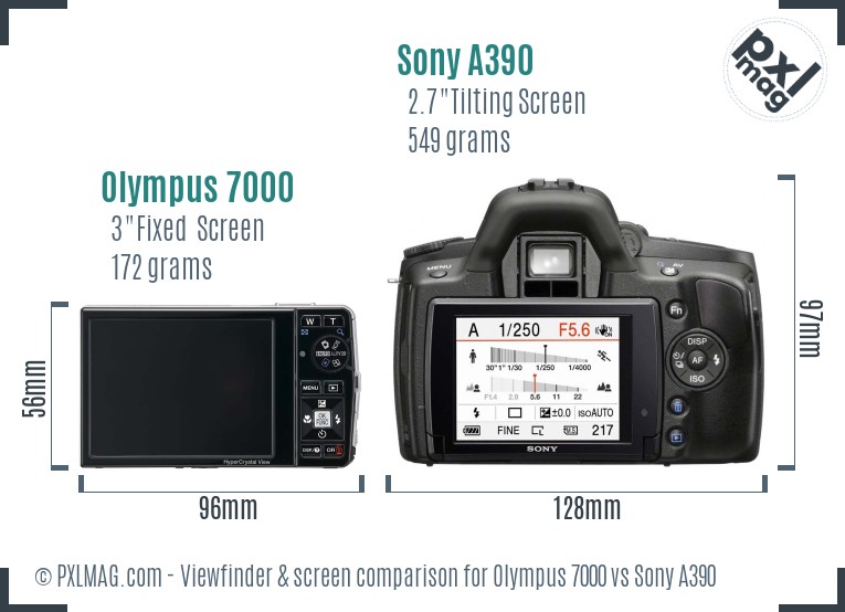 Olympus 7000 vs Sony A390 Screen and Viewfinder comparison