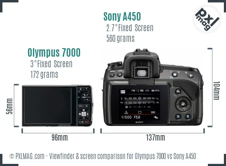 Olympus 7000 vs Sony A450 Screen and Viewfinder comparison