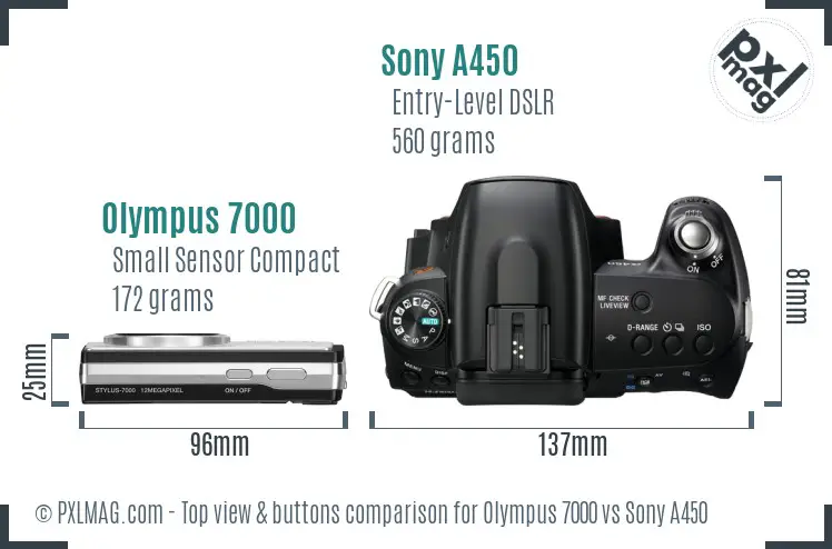 Olympus 7000 vs Sony A450 top view buttons comparison