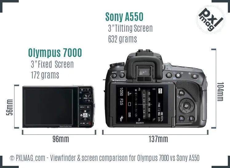 Olympus 7000 vs Sony A550 Screen and Viewfinder comparison