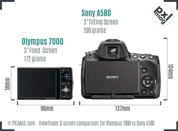 Olympus 7000 vs Sony A580 Screen and Viewfinder comparison