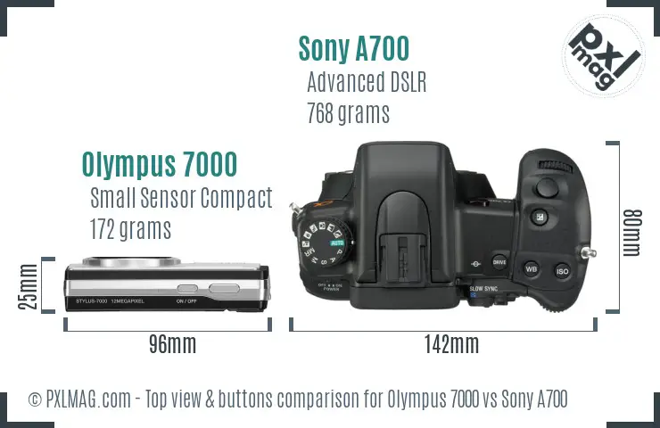 Olympus 7000 vs Sony A700 top view buttons comparison