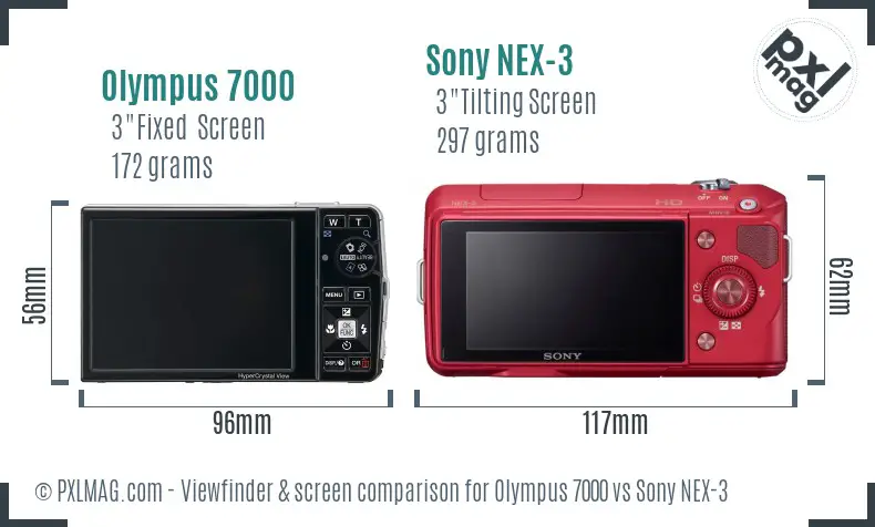 Olympus 7000 vs Sony NEX-3 Screen and Viewfinder comparison