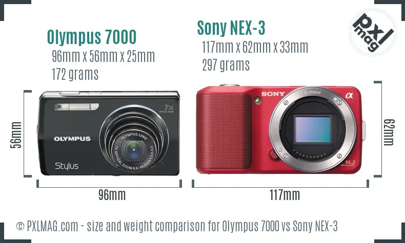 Olympus 7000 vs Sony NEX-3 size comparison