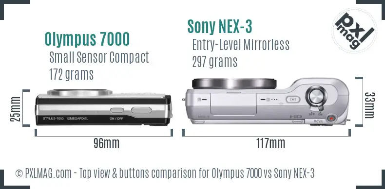 Olympus 7000 vs Sony NEX-3 top view buttons comparison