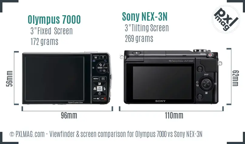 Olympus 7000 vs Sony NEX-3N Screen and Viewfinder comparison