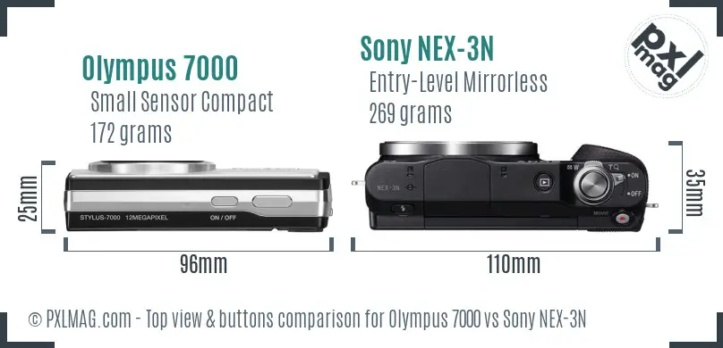 Olympus 7000 vs Sony NEX-3N top view buttons comparison