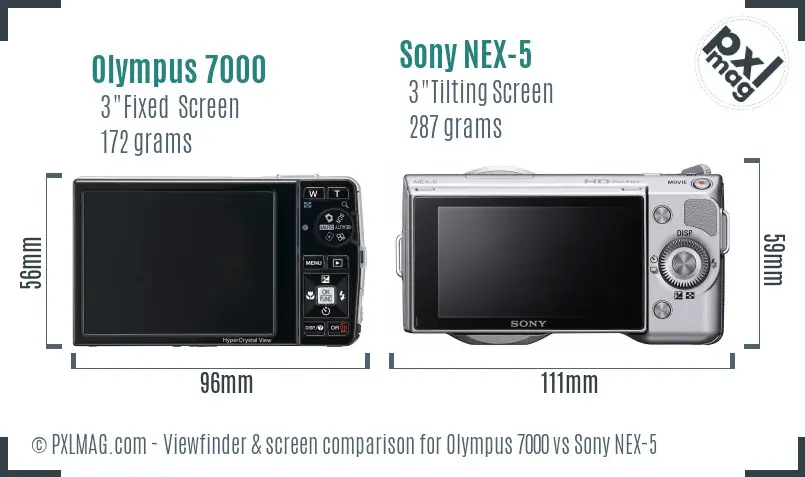 Olympus 7000 vs Sony NEX-5 Screen and Viewfinder comparison