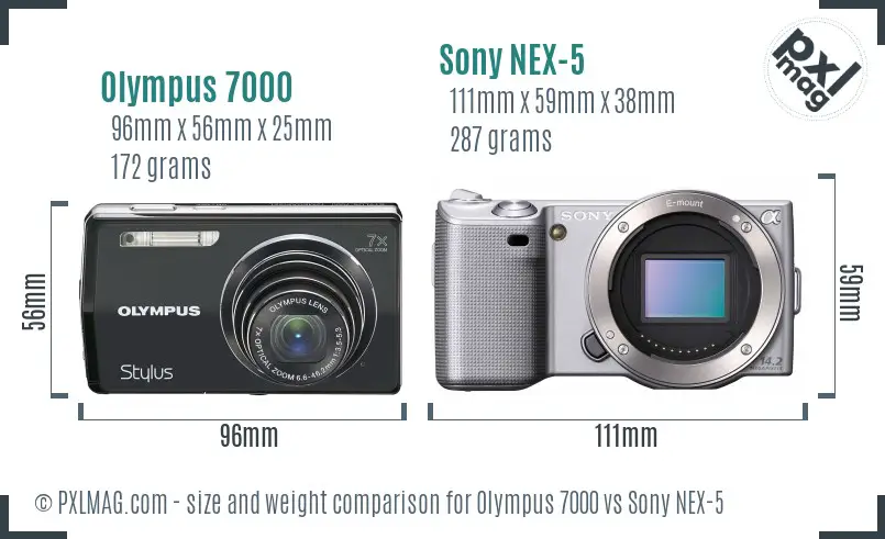 Olympus 7000 vs Sony NEX-5 size comparison