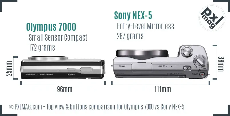 Olympus 7000 vs Sony NEX-5 top view buttons comparison