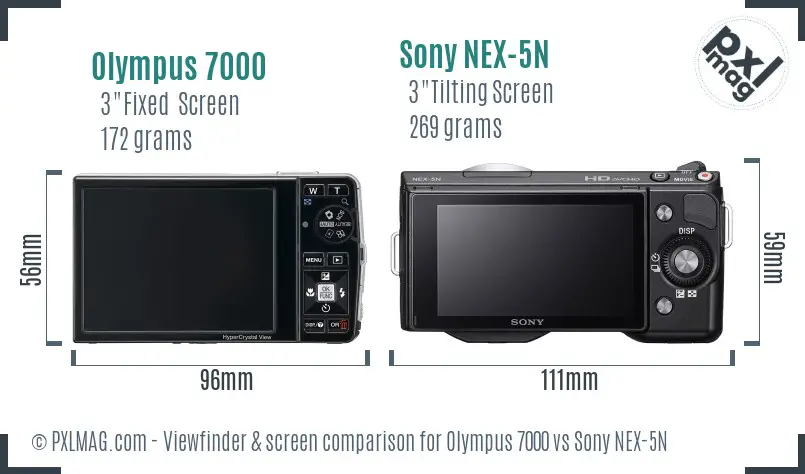 Olympus 7000 vs Sony NEX-5N Screen and Viewfinder comparison