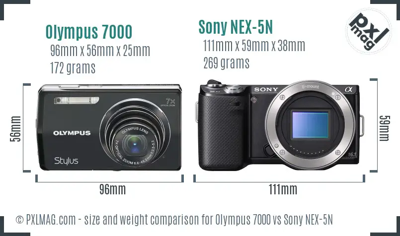 Olympus 7000 vs Sony NEX-5N size comparison